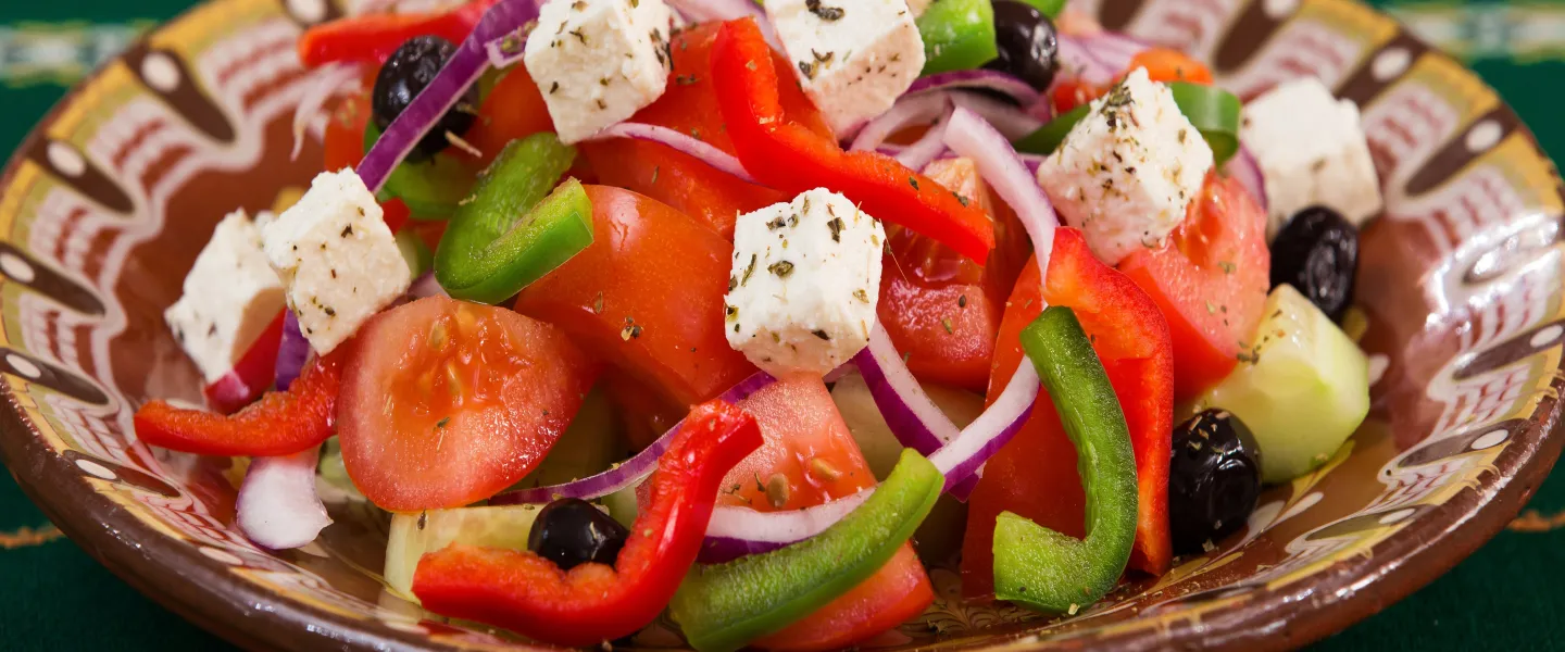 A greek salad in a bowl