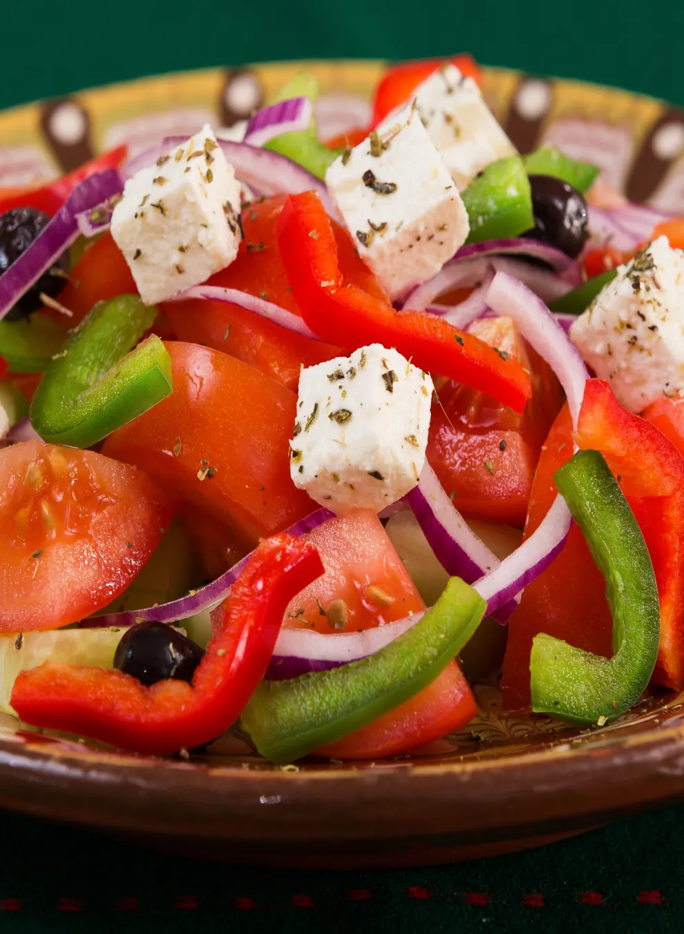 A greek salad in a bowl